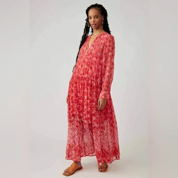 Free People See It Through Dress in Coral Peach Combo Size XS NWT - Picture 2 of 14